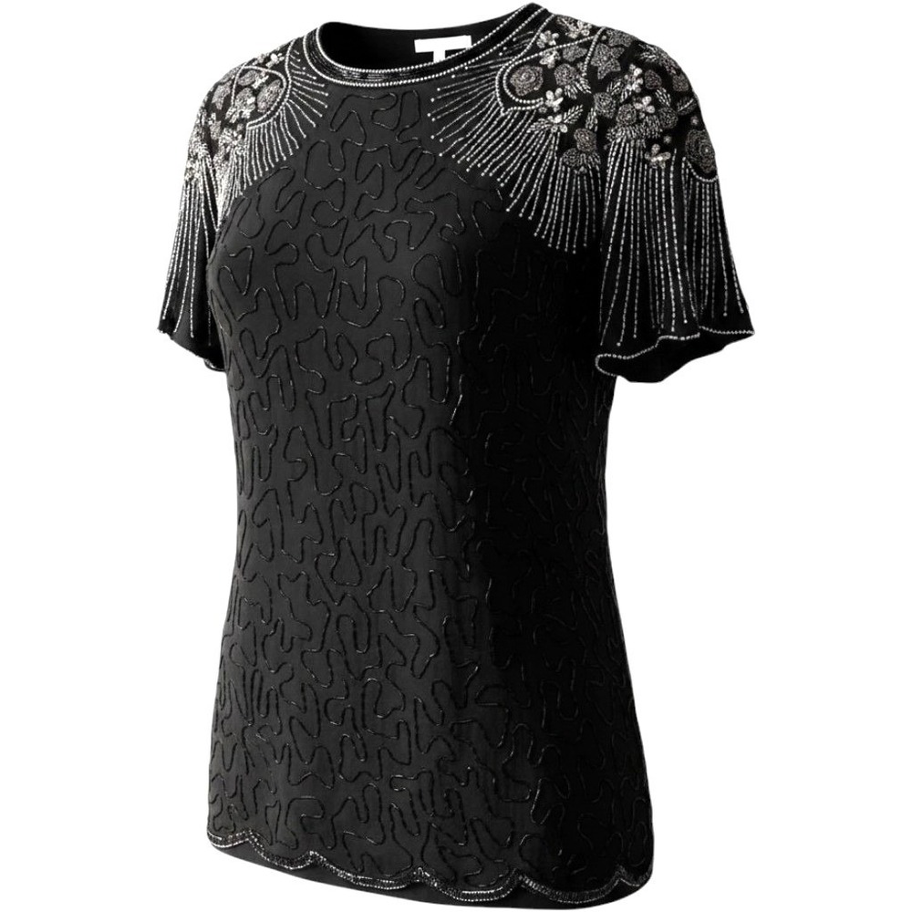 M Silk EUC Vintage Dynasty Party Women Beaded-Embroidered Goth Gala Blouse Glam